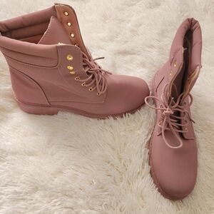 Rouge Helium Blush Pink Faux Suede Chunky Heel Platform Ankle Boots Size 12